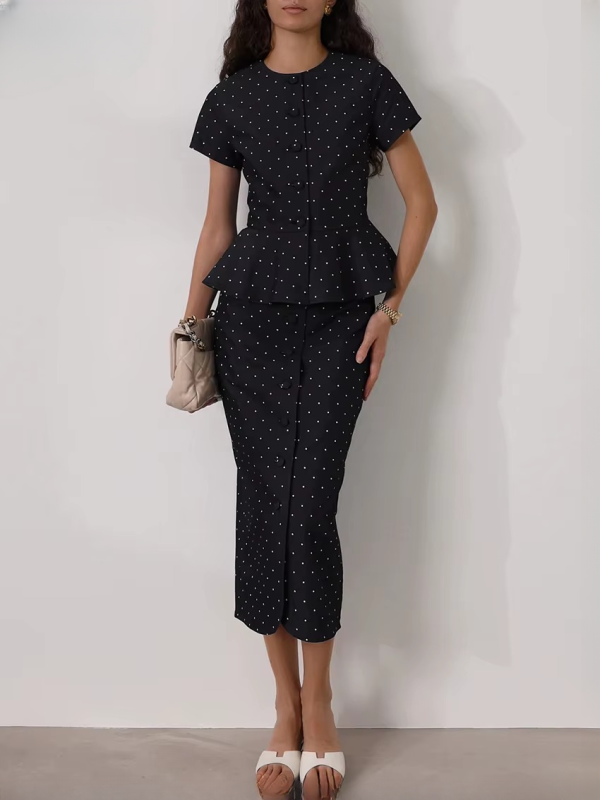 Casual Short Sleeve Shirt With High Waist Midi Slim Print Skirts Set Two Piece - Image 3