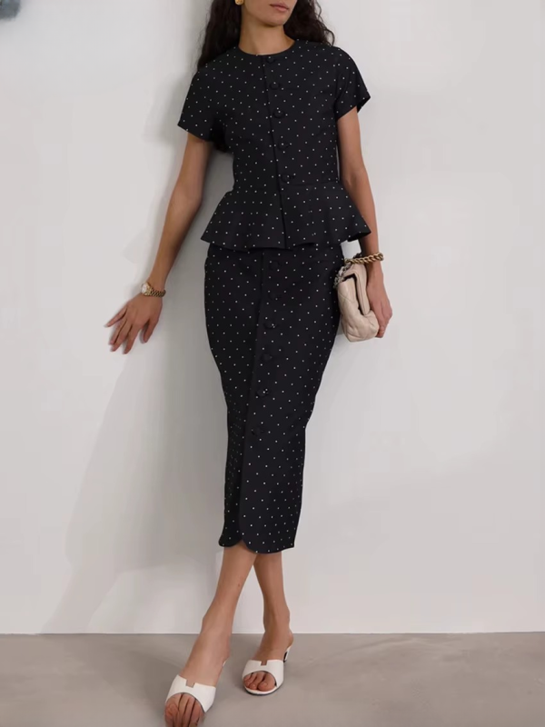 Casual Short Sleeve Shirt With High Waist Midi Slim Print Skirts Set Two Piece - Image 2