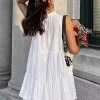 Casual Tiered Shift With Solid Color High Neck Sleeveless Mini Dress - Image 5