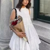Casual Tiered Shift With Solid Color High Neck Sleeveless Mini Dress - Image 3