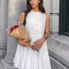 Casual Tiered Shift With Solid Color High Neck Sleeveless Mini Dress - Image 4