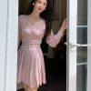Casual Vintage Fashion Print V-Neck Slim Mini Short Pleated Dress - Image 8
