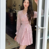 Casual Vintage Fashion Print V-Neck Slim Mini Short Pleated Dress - Image 7