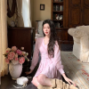 Casual Vintage Fashion Print V-Neck Slim Mini Short Pleated Dress - Image 2