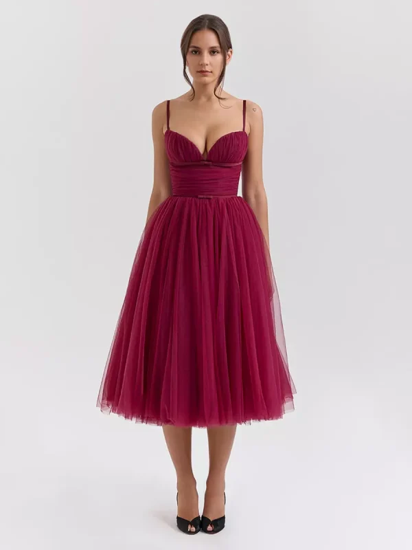 Elegant A-Line Graduation Sweet Tulle Sleeveless Midi Dress - Image 3