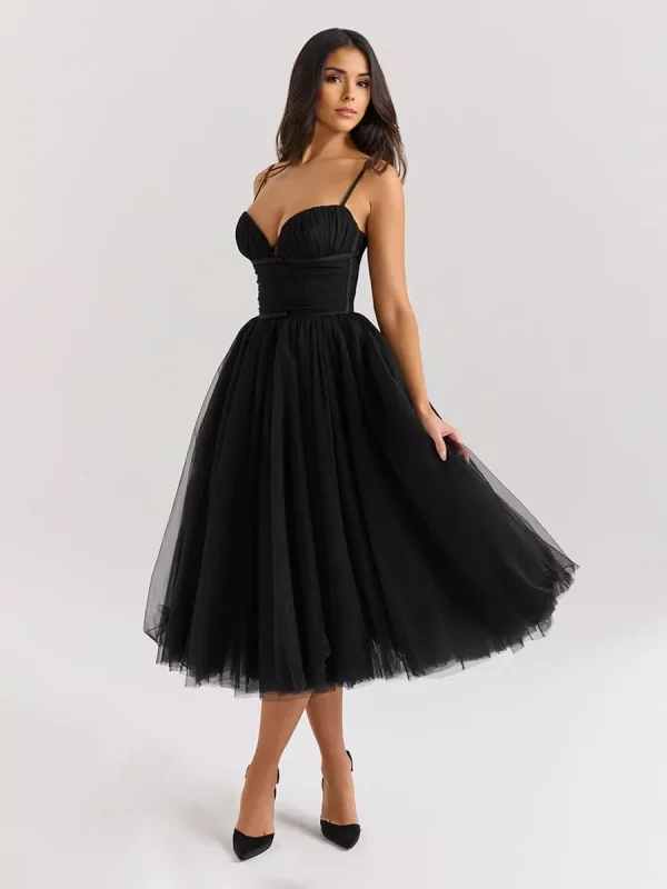 Elegant A-Line Graduation Sweet Tulle Sleeveless Midi Dress - Image 8