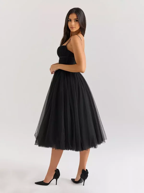 Elegant A-Line Graduation Sweet Tulle Sleeveless Midi Dress - Image 9