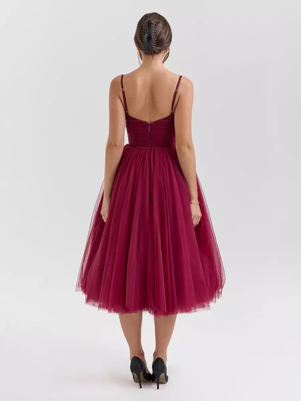 Elegant A-Line Graduation Sweet Tulle Sleeveless Midi Dress - Image 4