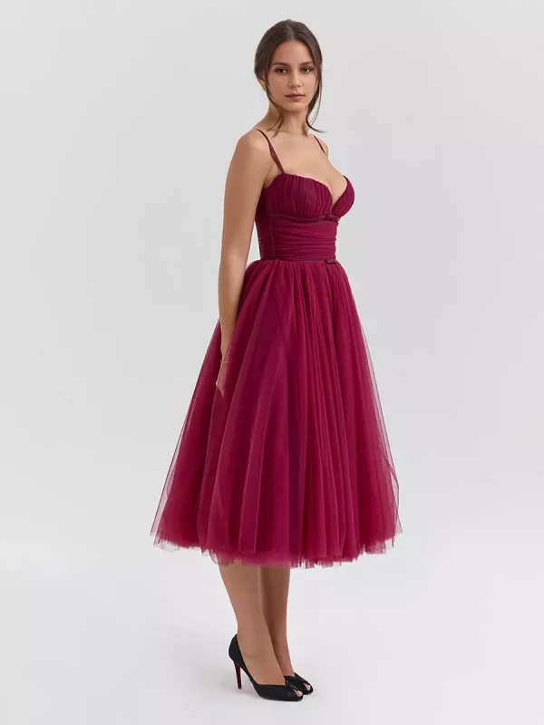 Elegant A-Line Graduation Sweet Tulle Sleeveless Midi Dress - Image 2