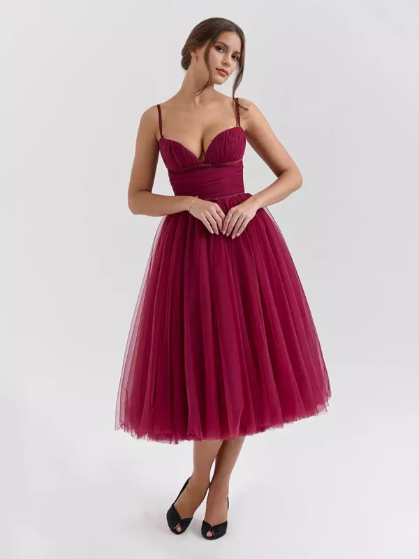 Elegant A-Line Graduation Sweet Tulle Sleeveless Midi Dress