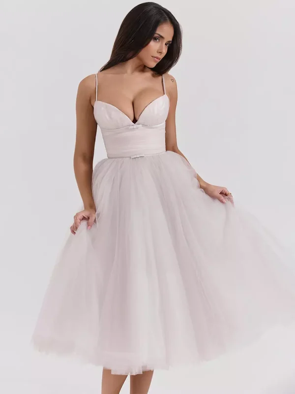 Elegant A-Line Graduation Sweet Tulle Sleeveless Midi Dress - Image 5