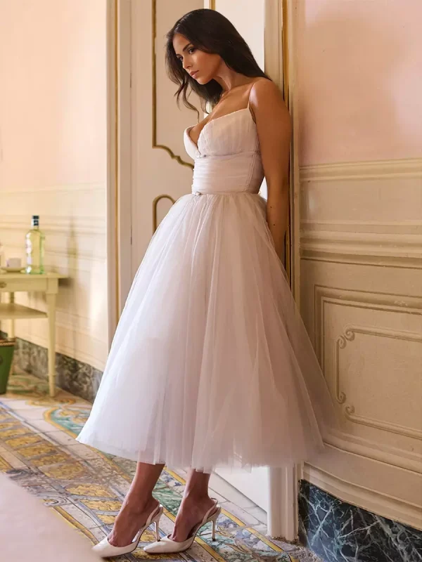 Elegant A-Line Graduation Sweet Tulle Sleeveless Midi Dress - Image 7