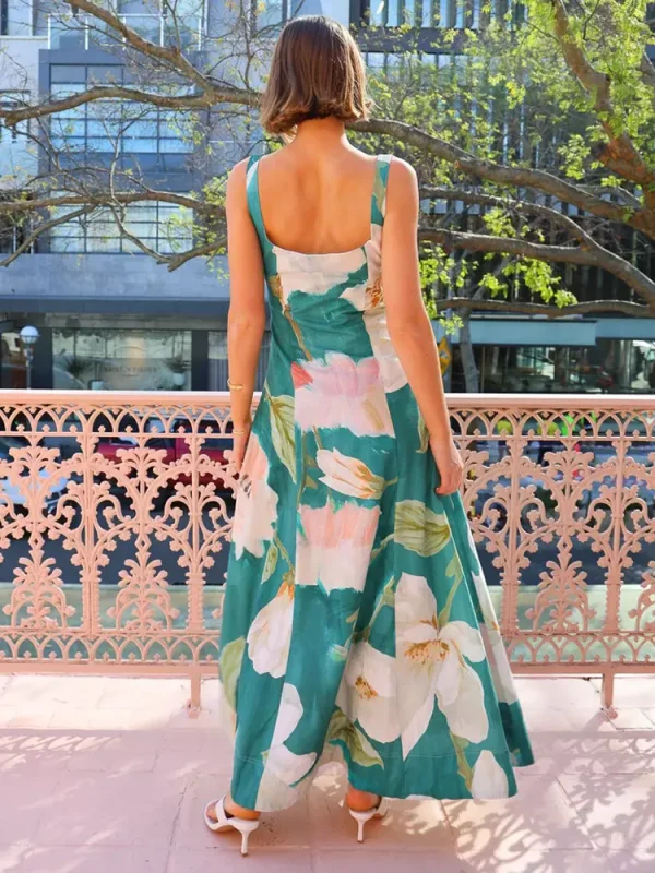 Elegant A-line Polyester Daily Casual Sleeveless Floral Maxi Dress - Image 4