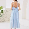 Elegant Butterfly Detail Slip Pleated Sleeveless Long Dress - Image 4
