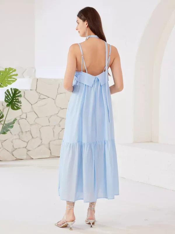 Elegant Butterfly Detail Slip Pleated Sleeveless Long Dress - Image 4