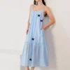 Elegant Butterfly Detail Slip Pleated Sleeveless Long Dress - Image 3