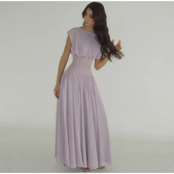 Elegant Chiffon O Neck Cap Sleeves Long Party A-Line Dresses Gowns - Image 7