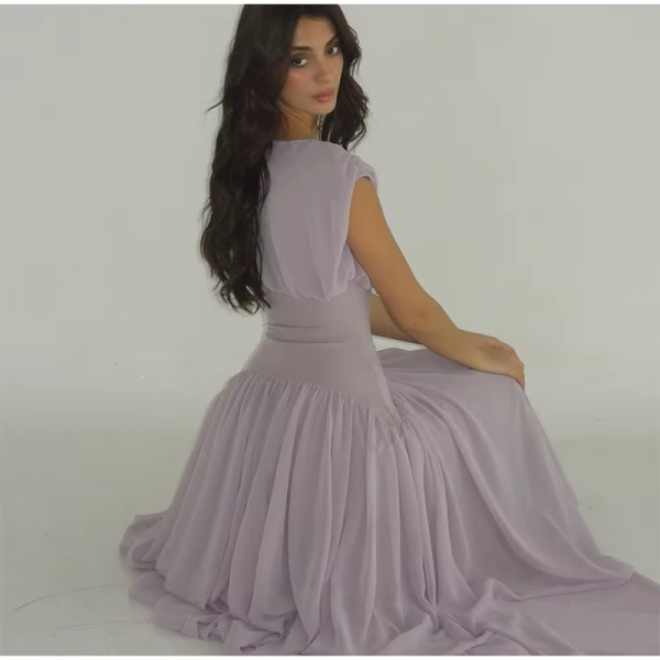 Elegant Chiffon O Neck Cap Sleeves Long Party A-Line Dresses Gowns - Image 6