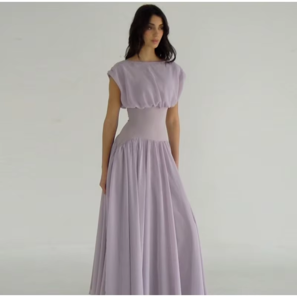 Elegant Chiffon O Neck Cap Sleeves Long Party A-Line Dresses Gowns - Image 5