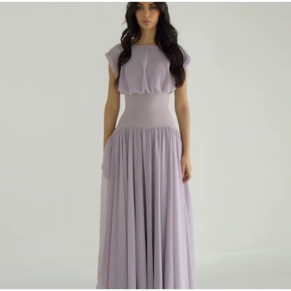 Elegant Chiffon O Neck Cap Sleeves Long Party A-Line Dresses Gowns - Image 2