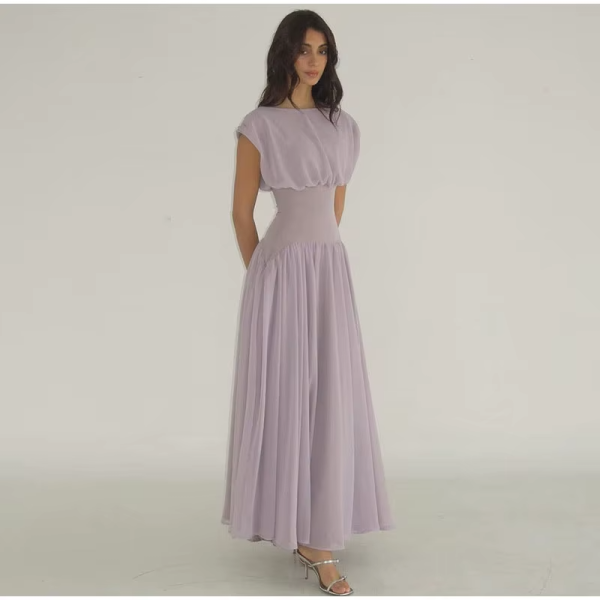 Elegant Chiffon O Neck Cap Sleeves Long Party A-Line Dresses Gowns