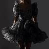 Elegant Classic Pleated Loose Print Fashion Square Collar Short Sleeve Mini Dresses - Image 2