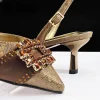 Elegant Color Block Design Shoes And Full Rhinestone Party Bag - Image 3