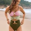 Elegant Color Block Resort Wear Cutout One-piece Swimsuit - Image 7