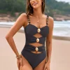 Elegant Color Block Resort Wear Cutout One-piece Swimsuit - Image 9