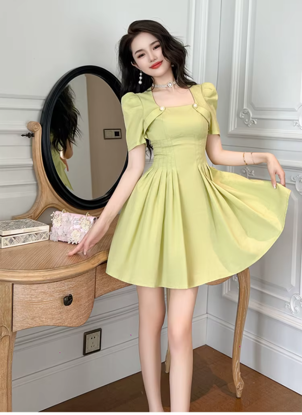 Elegant Formal Vintage Square Collar Slim Mini Short Princess Dress