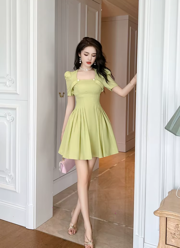 Elegant Formal Vintage Square Collar Slim Mini Short Princess Dress - Image 2