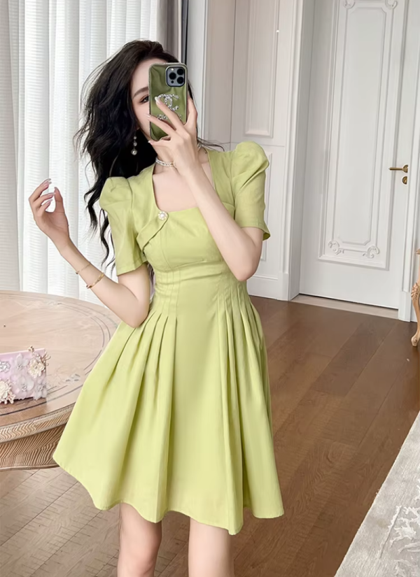 Elegant Formal Vintage Square Collar Slim Mini Short Princess Dress - Image 8