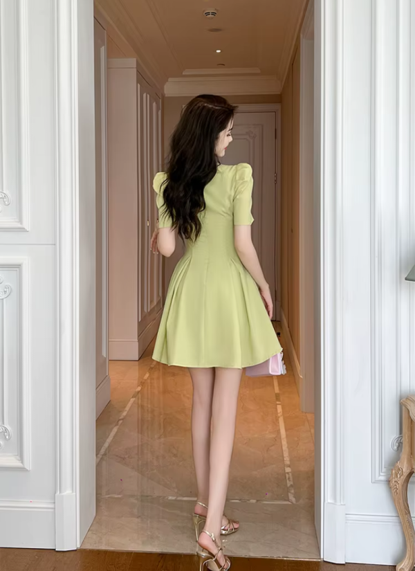 Elegant Formal Vintage Square Collar Slim Mini Short Princess Dress - Image 7