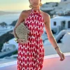 Elegant Halter Neck Boho Printed Sleeveless Maxi Dress - Image 2