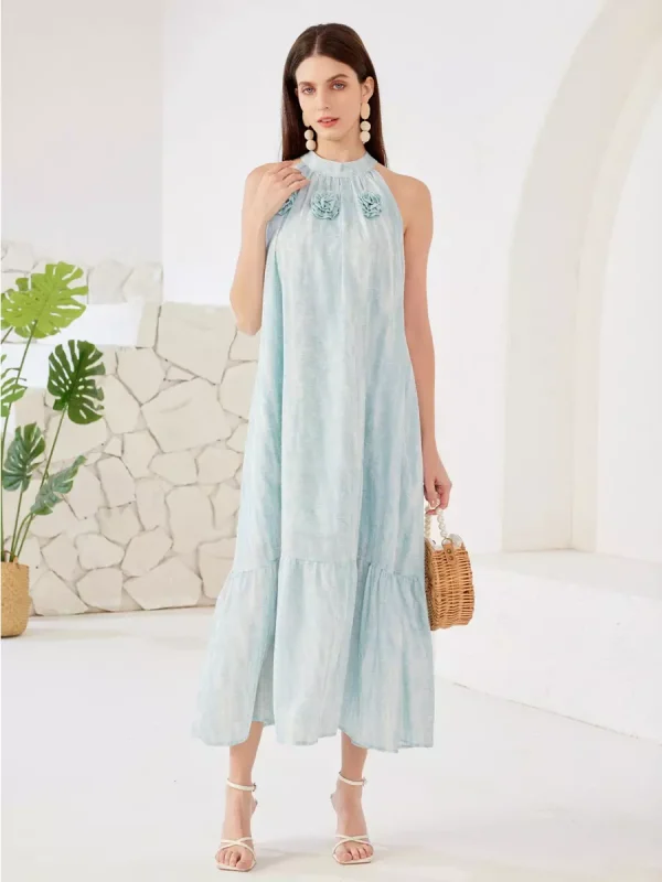 Elegant Halter Shift In Open Shoulder Sleeveless Midi Dress - Image 2