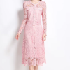 Elegant Hollow Out Pearl Embroidery Lace Top Midi Skirt Outfits Party Evening 2 Piece Sets - Image 6
