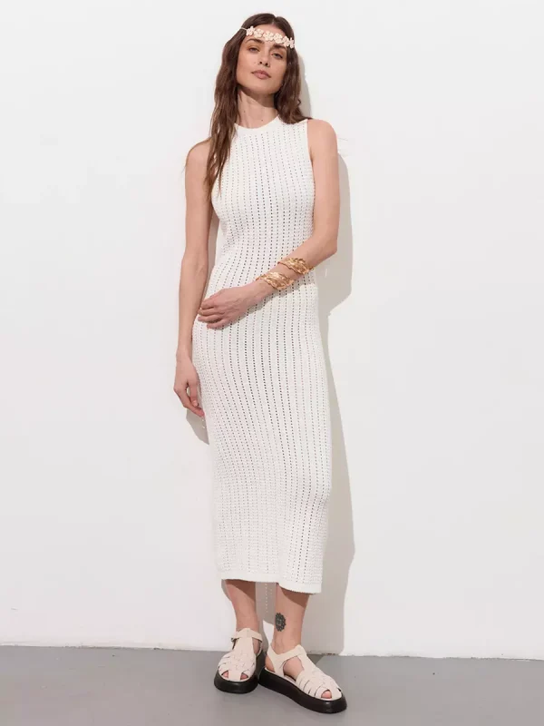 Elegant Knitted Cut-Outs Sleeveless Bodycon Long Dress