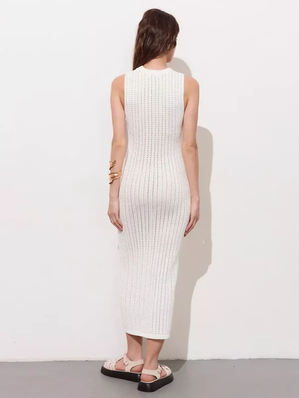 Elegant Knitted Cut-Outs Sleeveless Bodycon Long Dress - Image 3