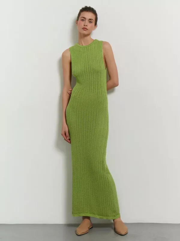 Elegant Knitted Cut-Outs Sleeveless Bodycon Long Dress - Image 5