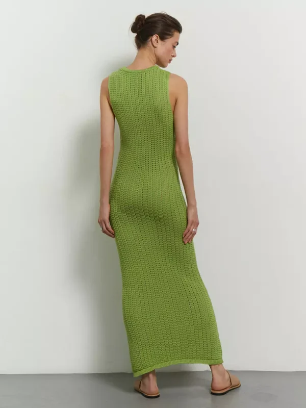 Elegant Knitted Cut-Outs Sleeveless Bodycon Long Dress - Image 6