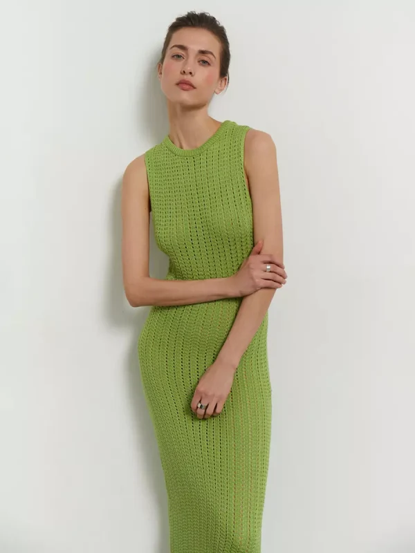 Elegant Knitted Cut-Outs Sleeveless Bodycon Long Dress - Image 4