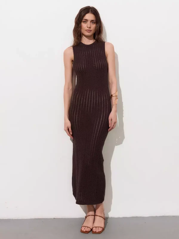 Elegant Knitted Cut-Outs Sleeveless Bodycon Long Dress - Image 7