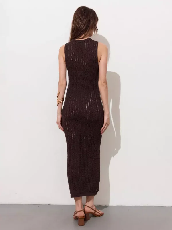 Elegant Knitted Cut-Outs Sleeveless Bodycon Long Dress - Image 9