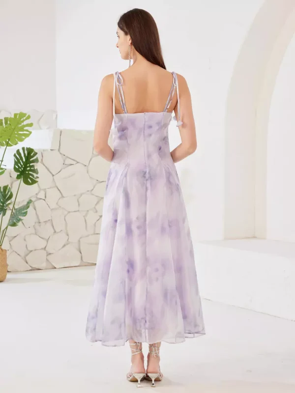 Elegant Open Shoulder Floral Spaghetti Straps Flowy Long Dress - Image 3