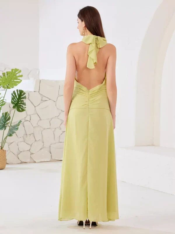 Elegant Polyester Backless Strapless High-slit Halter Maxi Dress - Image 3