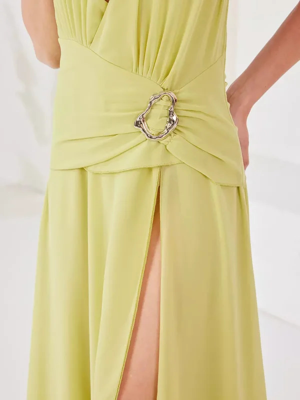 Elegant Polyester Backless Strapless High-slit Halter Maxi Dress - Image 4