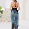 Elegant Polyester Gradient Lace-up Sheer Slit Long Dress - Image 6