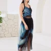 Elegant Polyester Gradient Lace-up Sheer Slit Long Dress - Image 2