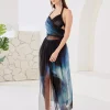 Elegant Polyester Gradient Lace-up Sheer Slit Long Dress - Image 3