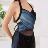 Elegant Polyester Gradient Lace-up Sheer Slit Long Dress - Image 4
